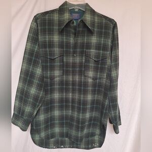 Vintage Pendleton 100% Virgin Wool Plaid Shirt In Greens & Brown Size 15 1/2